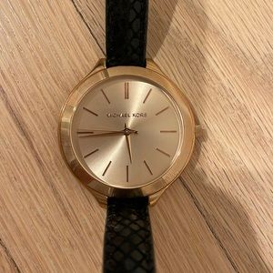 Michael Kors rose gold face wrap watch (black band)